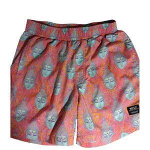 WeSC Mens Size L Austin Style Buddha Print Shorts Pink Multi Pull On Waist